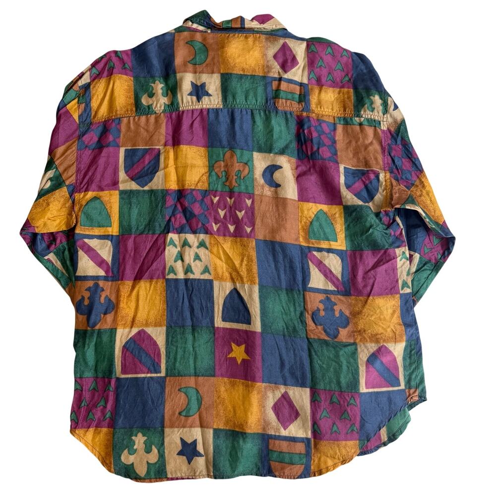 Vintage Jonathan Martin Patchwork Silk Button Front Blouse Women's M Long Sleeve - Picture 3 of 8